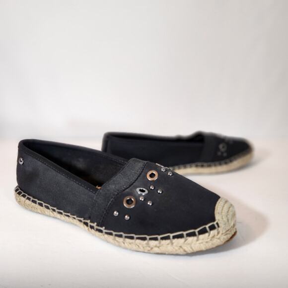 SIMPLY VERA VERA WANG Black Satin Espadrille Grommet Detail Womens 9M FLAWED - Picture 1 of 12